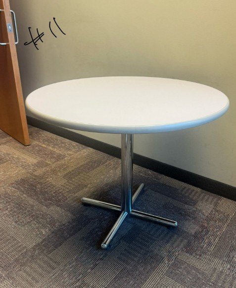 Round White Table, Metal Base
