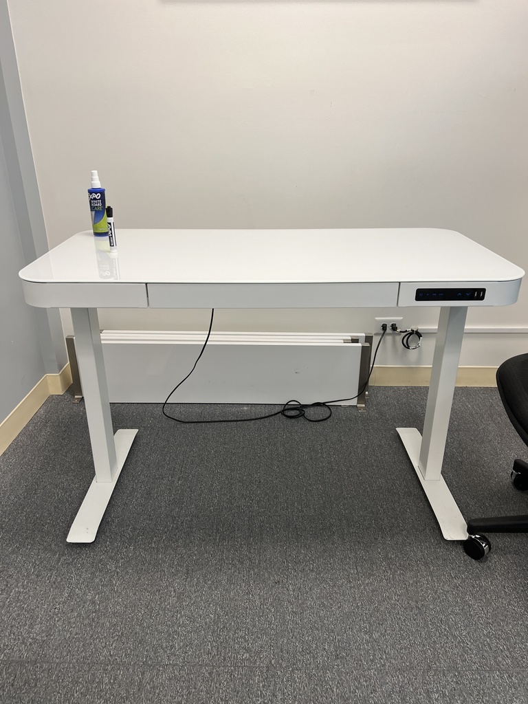 Sit/Stand Desk - White glass top / metal base