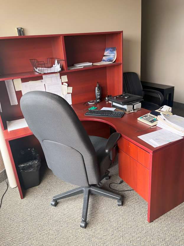 Wooden L-Shaped Desk with Hutch