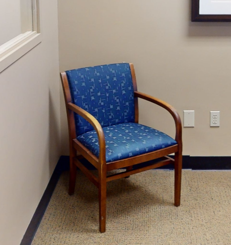 Blue patterned with arms guest chair