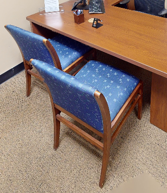 Blue patterned no arms side chair