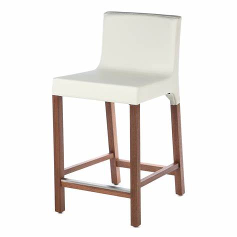 KNICKER BAR HGT. STOOL, WHITE LEATHER/OAK LEGS
