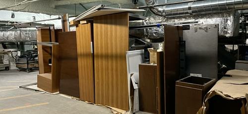 Light and dark wooden office furniture set