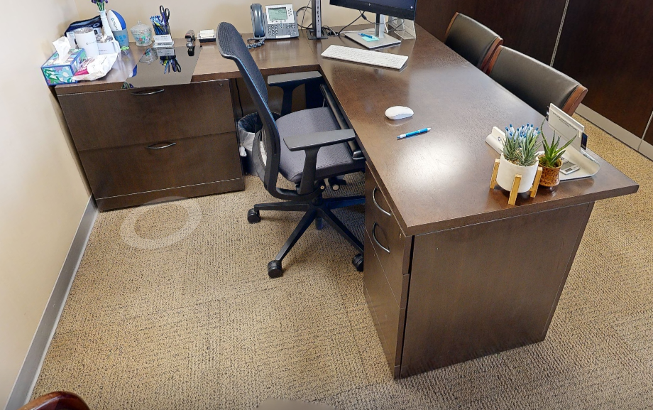 Brown L-shaped desk