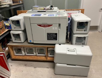 Risograph (model: EZ591U) with manual and stand, ink storage rack, Type E Ink Cartridges