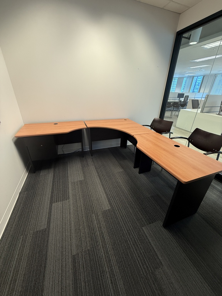 Large L-Shape Black and Wood Desk (3 Pieces)