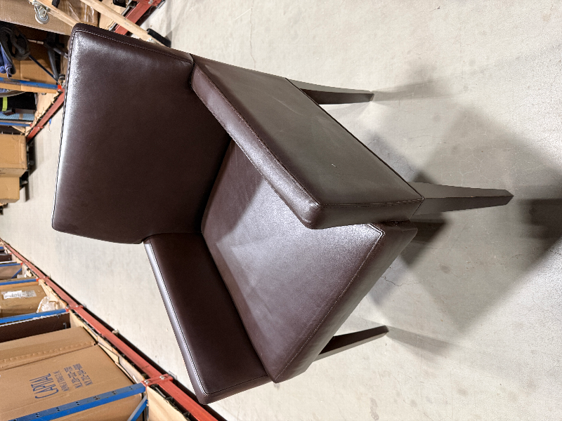 BROWN LEATHER CONF RM CHAIRS W/WALNUT LEGS 
(10 FROM CONF RM#2713 &amp; 4 FROM CONF RM#2712)