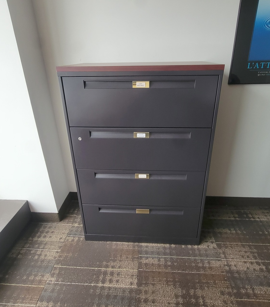 4drawers black metal cabinet-wood top
