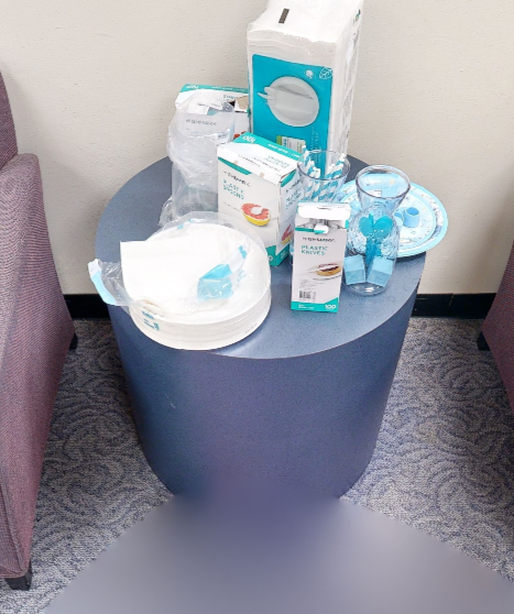 Blue block round side table