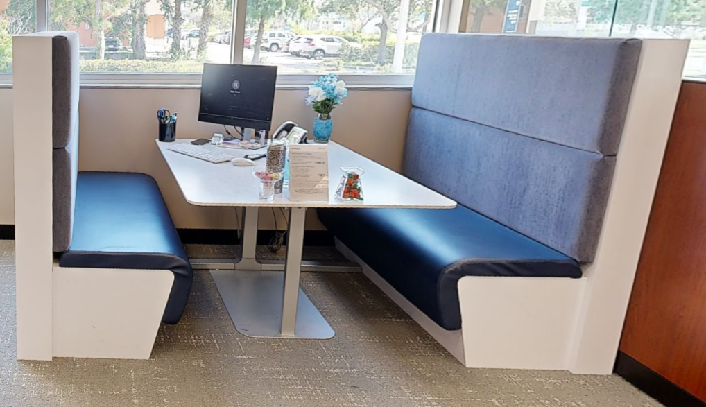 Booth set - 2 tall blue boothw/table