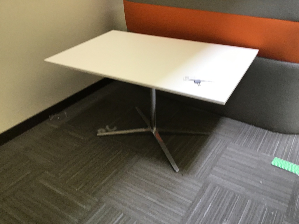 L49" W31" H29" Table/White top/Chrome X base