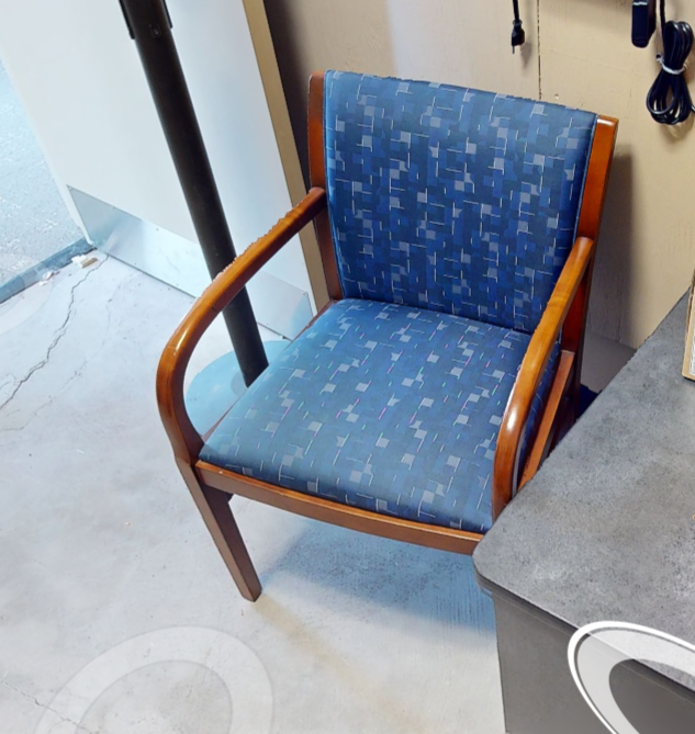 Blue patterned guest chair