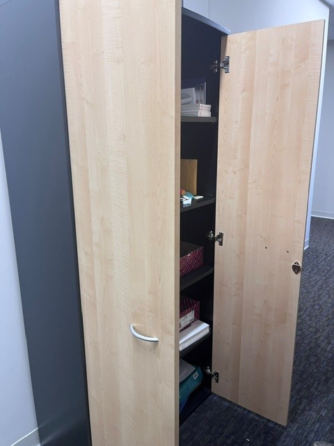 Cabinet- Blk with light wood doors