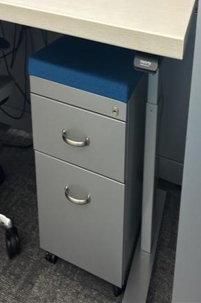 Pedestal with blue cushion top