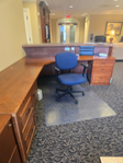 Desk with transaction counter (right ped, BBF)