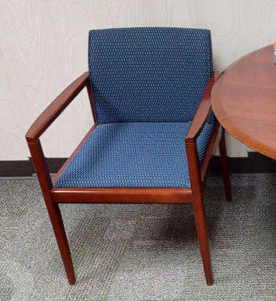 Blue guest chair, wood