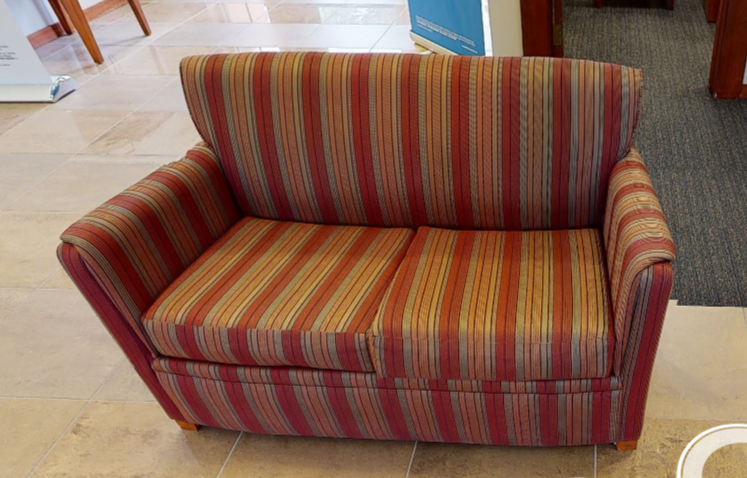 Red striped couch, small