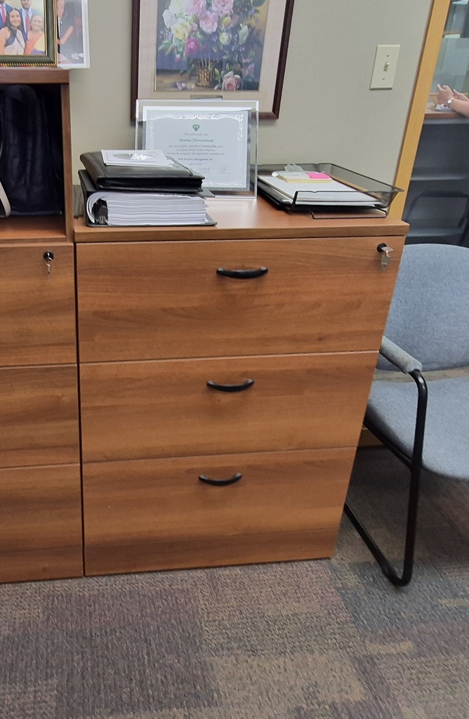 3 drawer file cabinet, wood