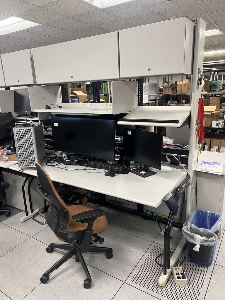 black and grey 3'x6'shelved workbench