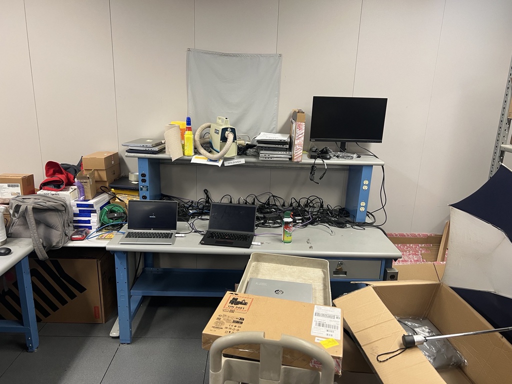 blue and grey 3'x6'shelved workbench