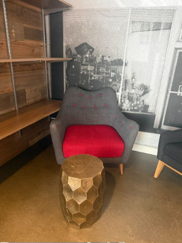 Red/Grey  armchair and small table