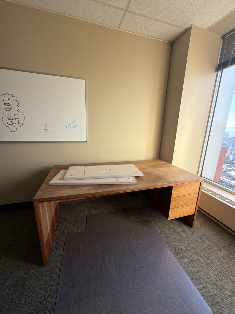 72x36x 28 3/4 WOODEN DESK w/ Filing Cabinet