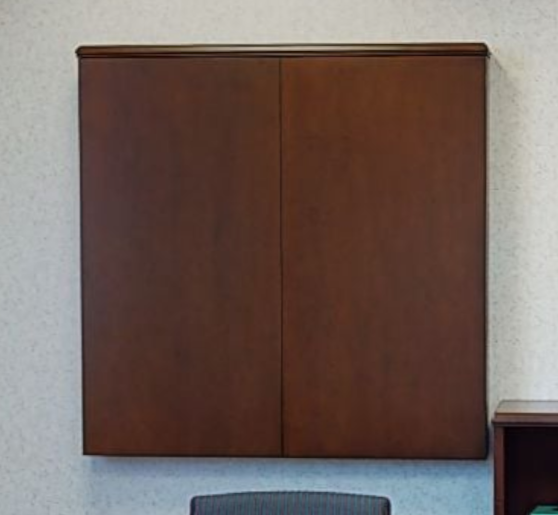 Whiteboard in mounted wall cabinet