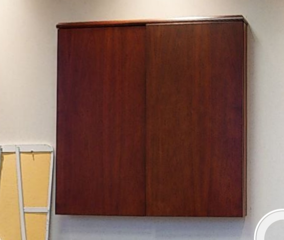 Whiteboard in mounted wall cabinet