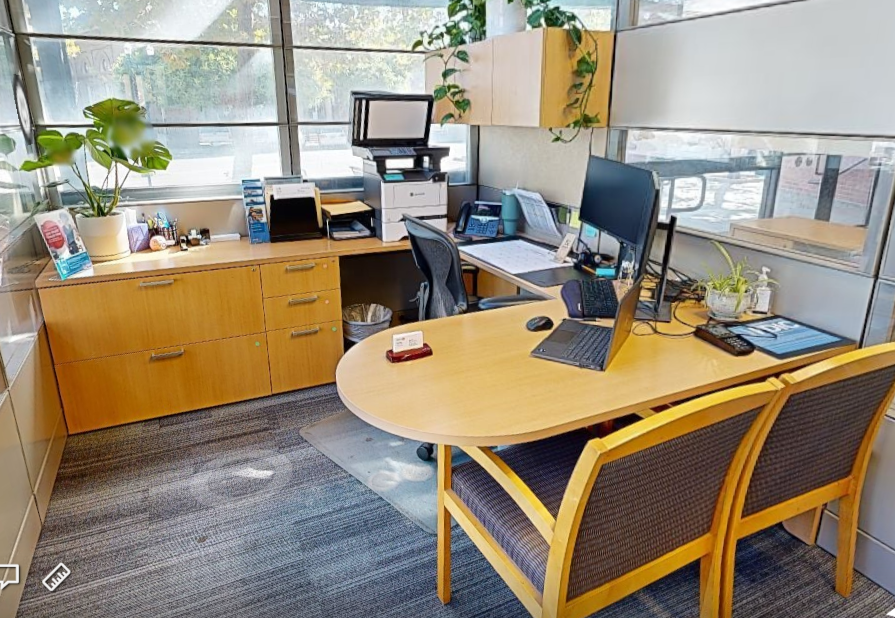 U-shaped desk with overhead