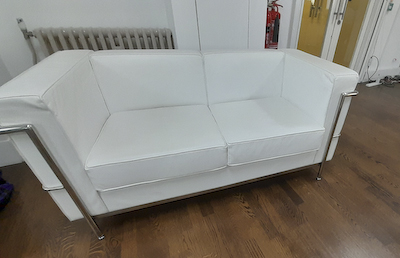Faux leather 2 seater white sofa 