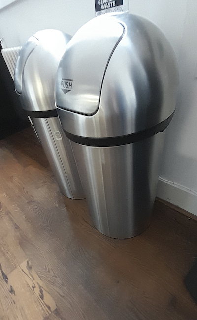 Flip top brushed steel waste bins
