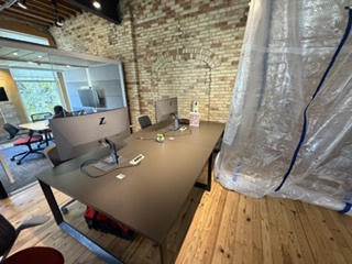 Gray communal table w power grommmet 