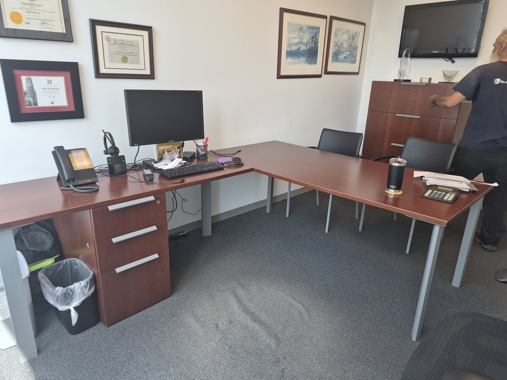 6' x 8' L-Shaped Desk - Wood, Metal, BBF ped