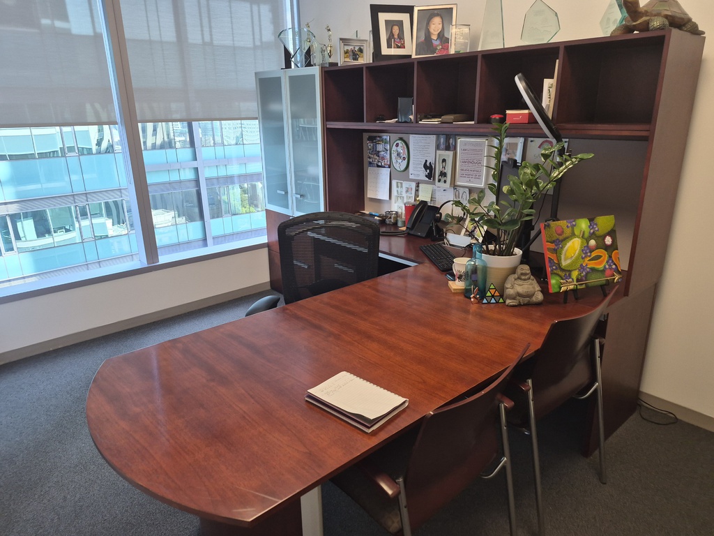 80" x 96" L-Shaped Desk - Wood, Metal, BBF ped, Hutch