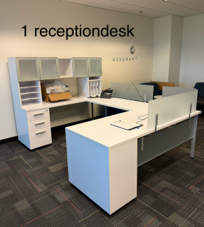White Reception/L-Shape desk with Hutch