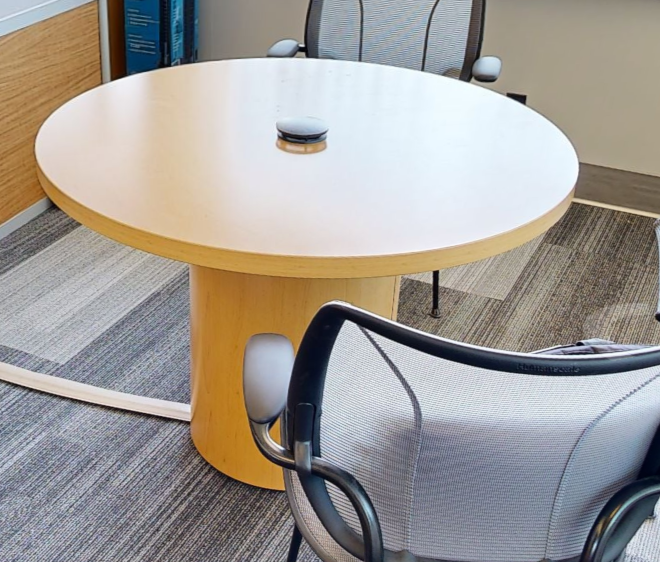 Round huddle wood table