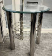 Round Side Table
Clear glass top
Chromed 4-legs base