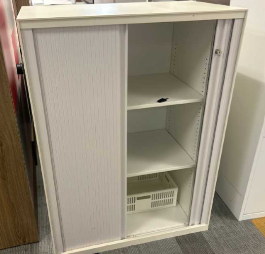 Mid-height Roller Shutter Door Cabinet
Adjustable shelves x2
White steel finish