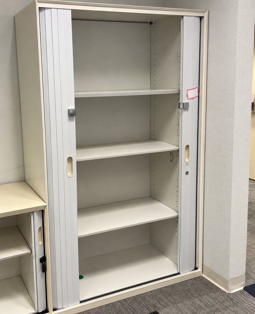 Tall Roller Shutter Door Cabinet
Adjustable shelves x3
White steel finish