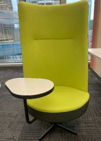 High Back Sofa (Single Seater)
Sofa front upholstery: green fabric
Dark grey back panel
with oval table on right side