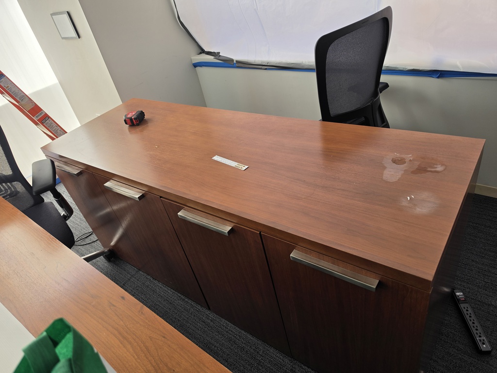 72 x 24 x 30 Credenza 2 Door Cabinet 2 Drawers with Trash Cans (has water spots)