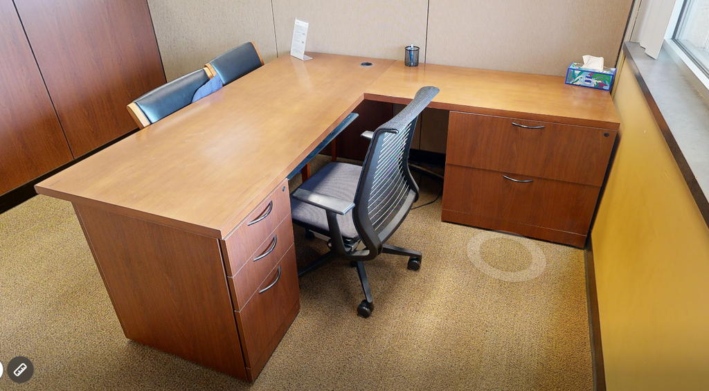 L-shaped desk, wood