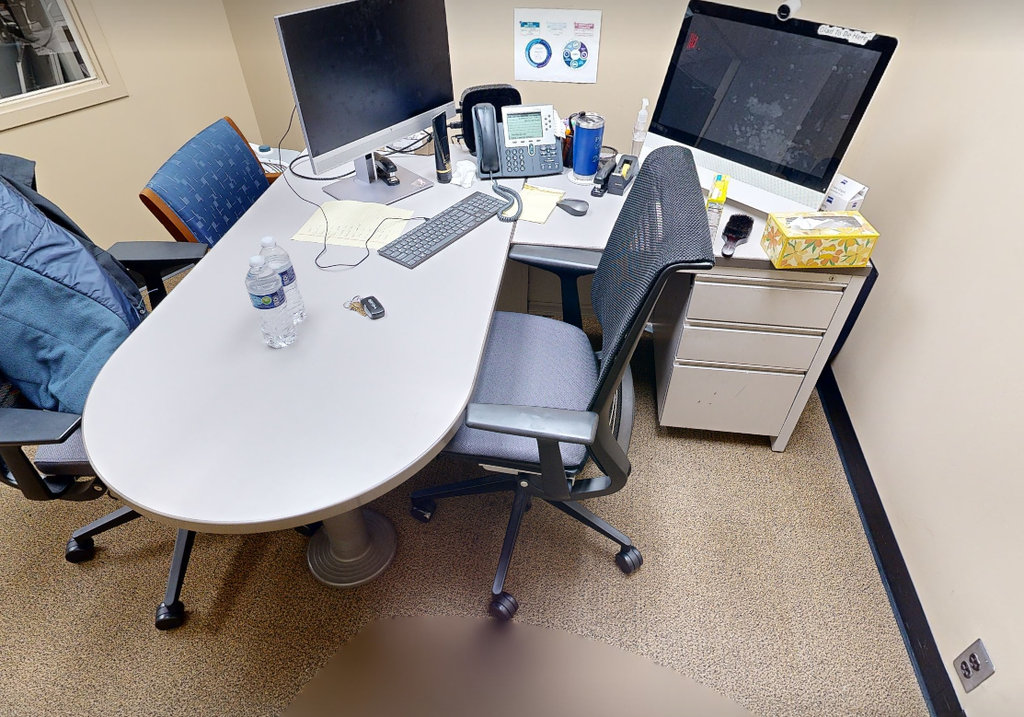 L-shaped desk- gray- rounded edge 