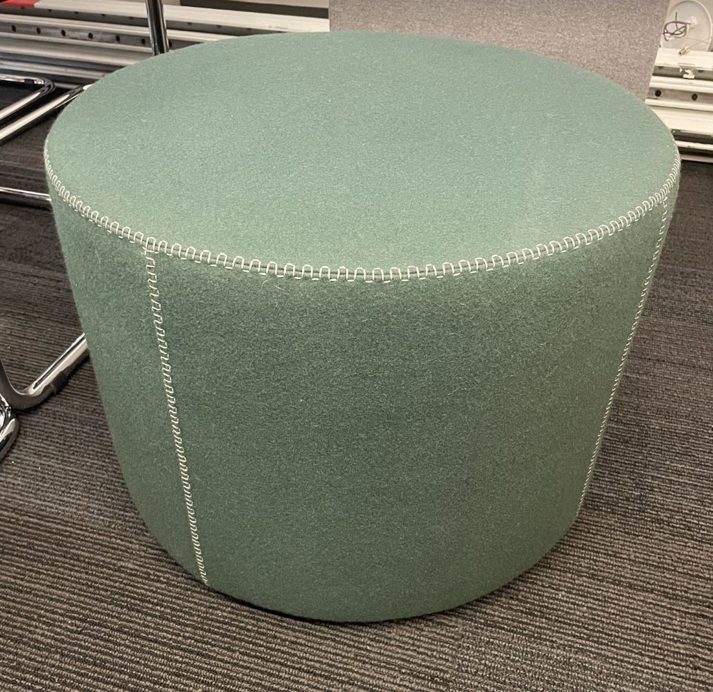 Round green ottoman on wheels