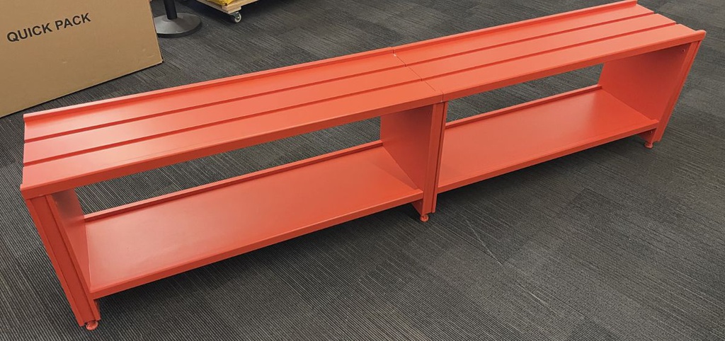 Painted red wooden bench/shelf