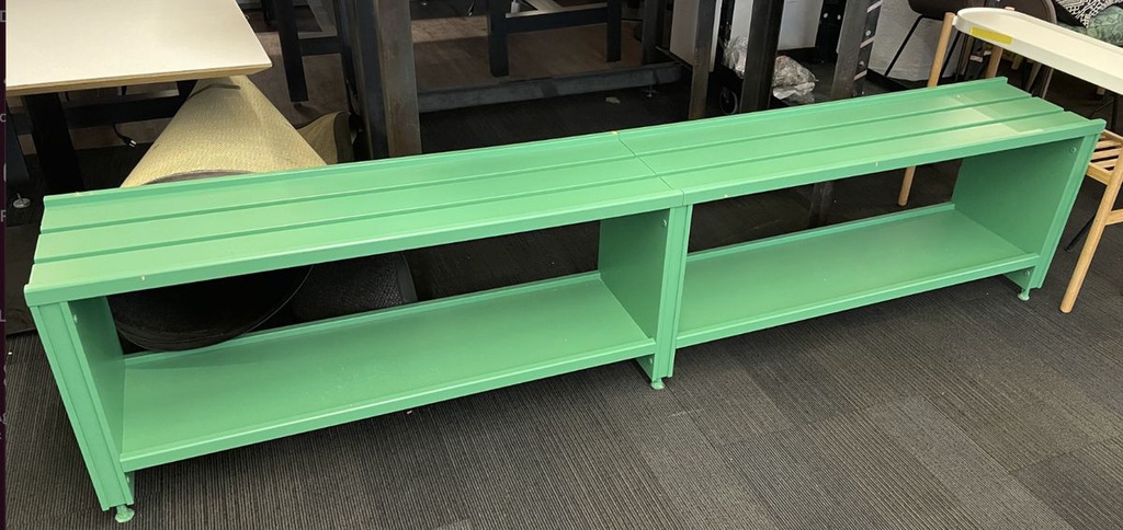 Painted green wooden bench/shelf