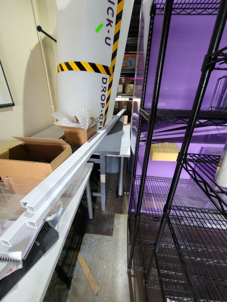 Work Table, Solid white plastic material top with metal legs, 72" x  36" x  35"Ht