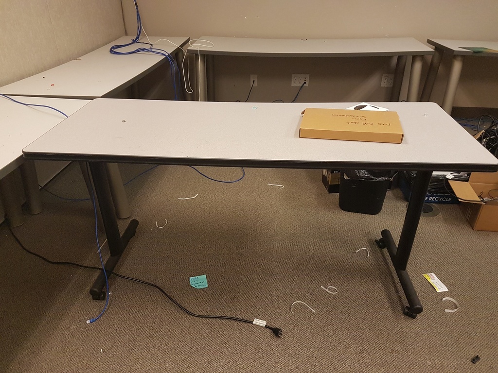 Table, grey top, black leg