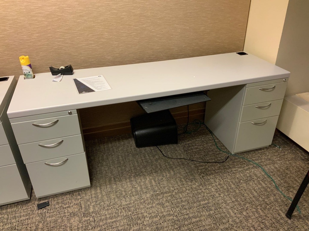 Desk, 24x78, Laminate Top, Metal Pedestal Bases