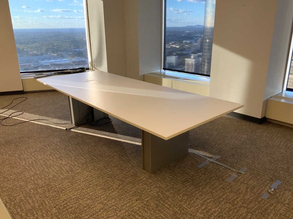 Conference Table, 48x120, 2 Pc Top, Slab-Legs, Powered Understructure